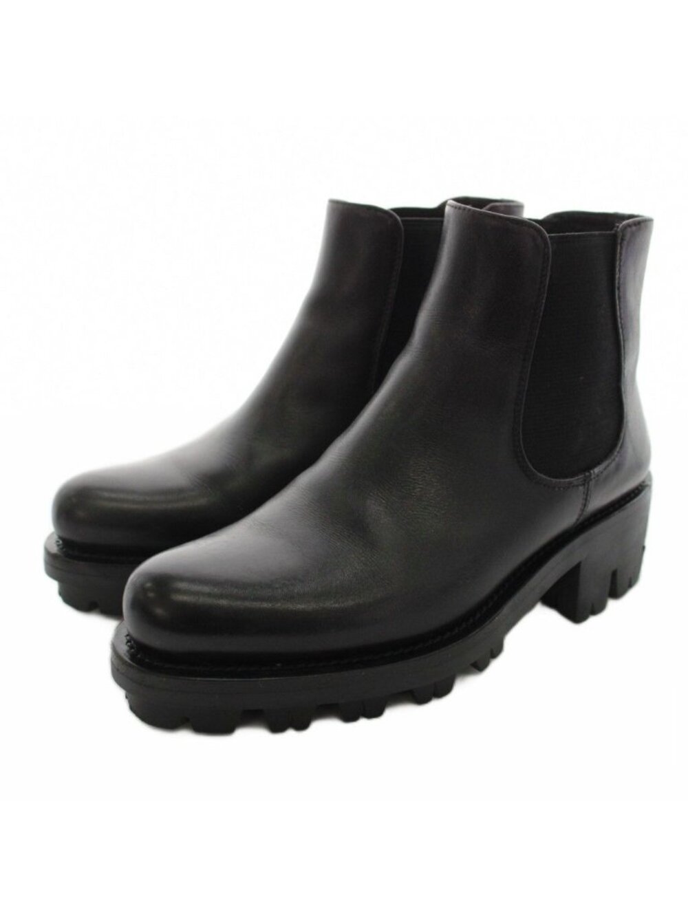 Prada Short Boots Side Gore Thick Sole Leather Black